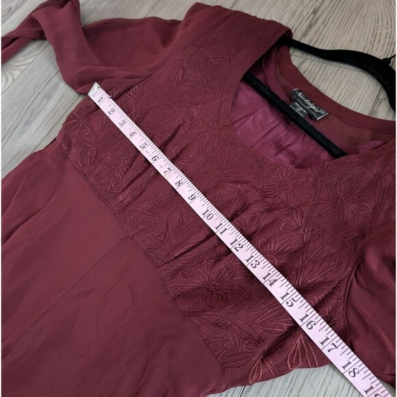 Nostalgia Burgundy Crimson Sheer Sleeve Empire Waist 90s Dress Size Small - Picture 5 of 9
